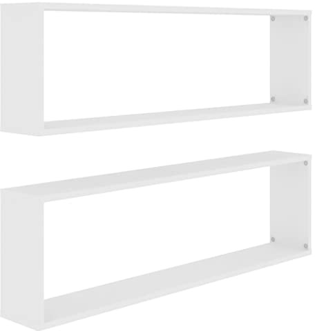 vidaXL Wall Cube Shelf Set - 2 Pieces, Scandinavian Style, Engineered Wood Composition, 100x15x30 cm, Elegant and Versatile Wall Mounted Shelves - White