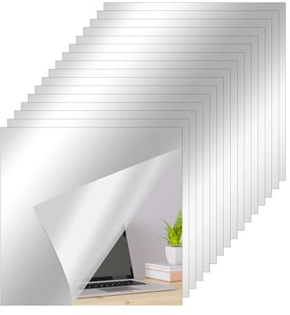 ASSRECT 16 Stück Selbstklebender Acrylspiegel 15 x 15cm Spiegel zum Aufkleben Ganzkörperspiegel Spiegel Kleben Wand Flexible Spiegelfolien Spiegelaufkleber für Küche Badezimmer Schlafzimmer