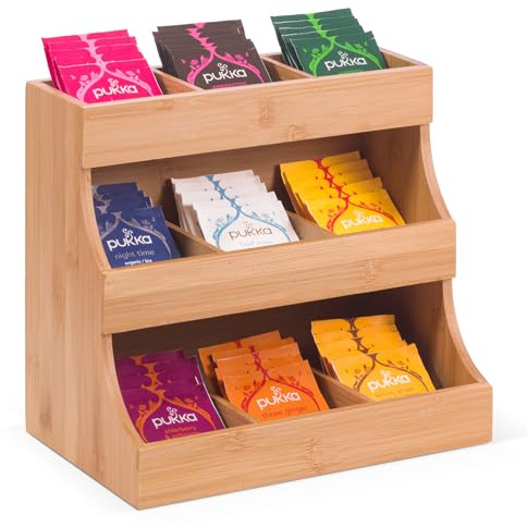 woodluv 3-tier Bamboo Tea Bag Organizer, Tier Storage Organizer for Teabags, Tea Bag Storage Caddy 27 x 17.5 x 24 cm