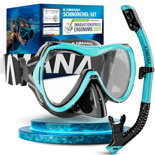 Das Neue KAIMANA® AquaVision Elite Schnorchelset für Erwachsene inkl. Tragetasche, Bequeme Taucherbrille Erwachsene, Alternative zur Schnorchelmaske, Taucherbrille mit Stoffband/Silikonstrap