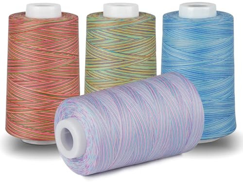 Zwirn Reißfest Nähgarn für Nähmaschine, ilauke NäHgarn Overlockgarn mit 4 Bunt Farbverlaufsgarn auf 100% Polyester Irisierend NäHgarn Set, 40S/2 Je 4572m, Insgesamt 18288m Bauschgarn für Overlock