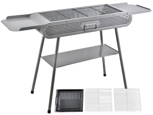 HYQNG Barbecue au Charbon de Bois Portable, Grand Barbecue au Charbon de Bois de Table avec 2 Filets de Gril et 1 Plaque de Cuisson, 3 Planches de Rangement, Barbecue Pliant, Barbecue d'extérieur