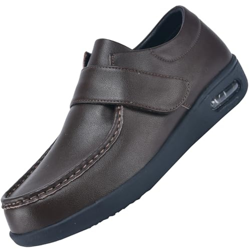 AEHO Scarpe Uomo Diabetici Pianta Larga Scarpe Uomo Ortopediche Mocassini in Pelle Extra Larghi Scarpe Uomo Casual con Strappo per Piedi Gonfi da Lavoro Larga,Marrone,46 EU