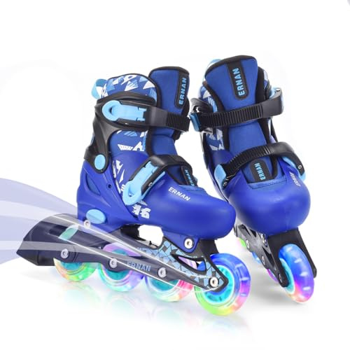 ERNAN Inline Skates,Adjustable Light up Kids Inline Skates, for Boys and Girls,Roller Skates for Kids Youth, Beginner (Blue, M)