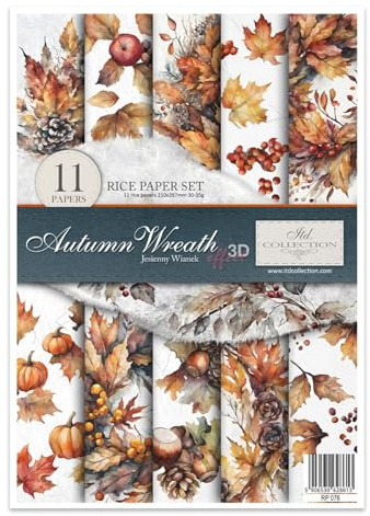 ITD Collection - Reispapier Decopatch - Decoupage Papier - Motivpapier für Serviettentechnik - Rice Paper Sheets - A4 29,7 x 21 cm - Autumn Wreath - RP-076