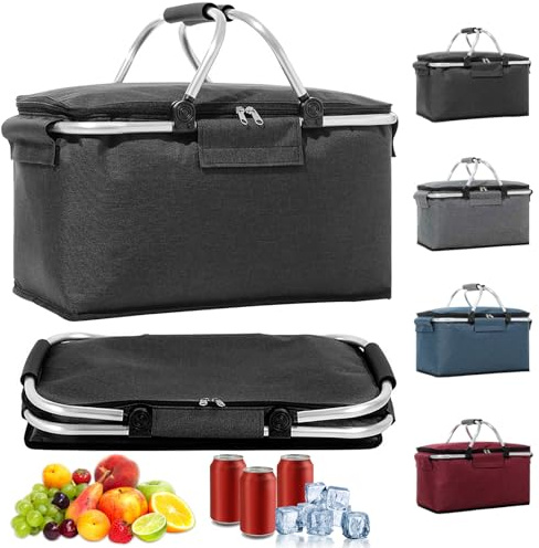 Hengrongshen 18L Einkaufskorb Faltbar, Einkaufskorb mit Kühlfunktion, mit Deckel, Korb Einkaufen, Kühlkorb Klappbare, Kühlbox Tragbare, Tragekorb, Isoliert für Reisen, Picknick, Einkaufen