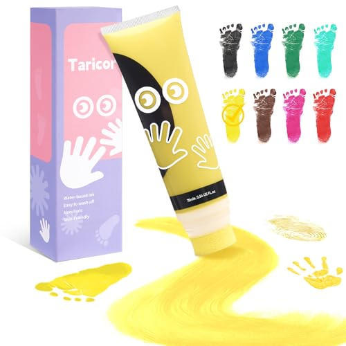 Taricor 75ml Kit Impronte Neonato, kit impronta cane Con Attacco Spugna, Inchiostro Impronta Neonato per Regalo Battesimo Bimbo, Artigianato Familiare, Regalo di Natale (Giallo da 75ml)