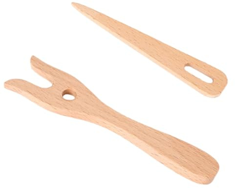 HDOYTXXM Tenedor de tejer de madera para tejer agujas de ojo grande tapices tenedor de tejer marrón para pulseras herramienta de tejer aguja pequeña