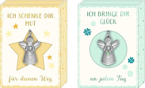 Schmuckanhänger - Kleiner Schutzengel (mint / gelb): Ich bringe dir Glück / Ich schenke dir Mut