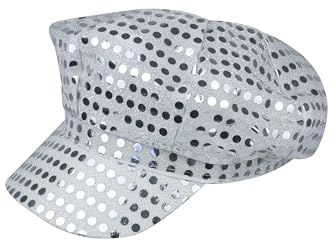 HENBRANDT Sombrero de los años 70 para Adulto, con Lentejuelas Plateadas, Brillantes, para Despedida de Soltero/Despedida de Soltera