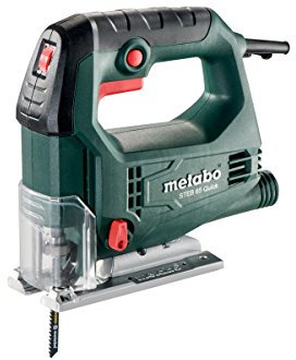 metabo Stichsäge STEB 65 Quick - 450 W, 65 mm Schnitttiefe Holz, 18 mm NE-Metall, 4-fach Pendelhub, 600–3000/min Hubzahl - Werkzeugloser Sägeblattwechsel, Softgrip, Absauganschluss - Inkl. Zubehör