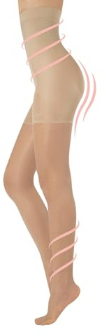 CALZITALY High Waist tights Control Top Shaping Nylons, Shaping Pantyhose, 20 Denier Sheer Shaping Tights for All Day Use (Small, Skin)