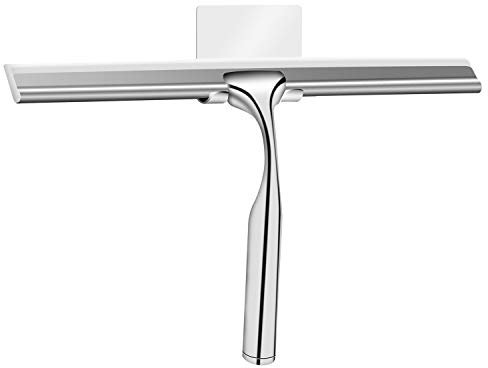 Uni-Focus - Limpiacristales de Ducha de Acero Inoxidable con Gancho Autoadhesivo, Rasqueta Limpia Vidrios Mamparas, para Puertas de Ducha, Espejo de baño, Limpieza de Cristales