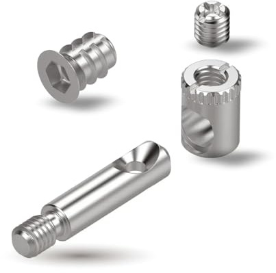 EVOTRADE Ferramenta Completa per Montaggio Mobili - Kit Completo di Giunzione e Assemblaggio con Barilotto Ø10, Grano M6, Bussola M6, Tirante L43,5mm - Kit 200 Pezzi Totali (50 per Componente)