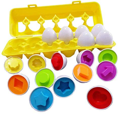 Sipobuy Matching Puzzle Eggs Educational Geometric Toys, 12 Pack Colour Shape Sorting Recognition Eggs Set Preschool Simulation Montessori Learning Puzzle Toy For Toddlers Boys Girls