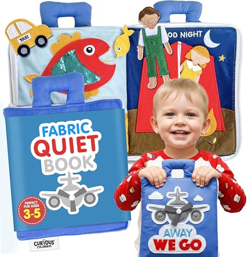 Curious Columbus Quiet Book – Away We Go Busy Book for Toddlers, Montessori Airplane Travel Toy for Preschool and Early Learning