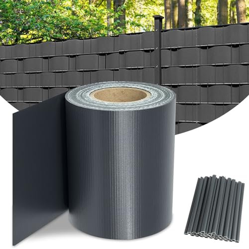 SWANEW Bande brise-vue en PVC pour clôture double fil métallique - 70 m x 19 cm - Avec 60 clips de fixation - Film brise-vue en PVC pour clôture de jardin, balcon - Anthracite