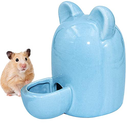 Petit Animal Céramique Distributeur d'eau, Distributeur Automatique d'eau pour Cochon d'Inde, Céramique Abreuvoir Silencieux, pour Hamster, Chinchilla, Cochon d'Inde, Hérisson, 250ml (Bleu)