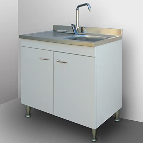 Yellowshop | Mobile cucina sottolavello a 2 ante cm 80 colore Bianco completo di lavello inox serie Basic (Versione Sx)
