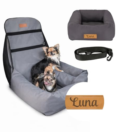 Petsen Hundeautositz klein personalisiert, Hundesitz Auto mit Leine für Rückbank, 2in1 Hundebett Auto und Transporter für kleine Hunde und Katzen