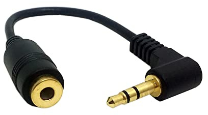 NFHK Stereo ljudförlängningskabel hane till hona 90 graders rät vinkel 3,5 mm 3-polig 10 cm svart