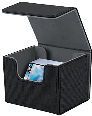 Mcbazel Deck Box for MTG Cards,Card Deck Box Fits 100+ Single Sleeved Cards, Card Deck Holder for TCG cards,PU Leather Deck Box Storage Case,Black (gf-020454)