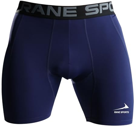 Rane Sports Pantalones Cortos de Compresion Basica para Correr Hombre, Pantalones Cortos de Entrenamiento, Mallas Cortas Hombre Secado Rápido con Bolsillo Azul Marino 2XL