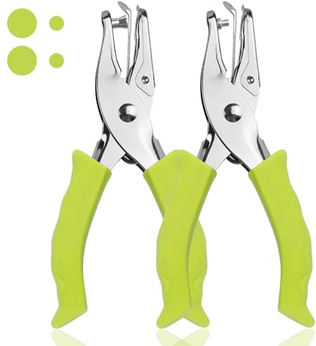 Single Hole Punch, 2 Pcs Hand Hole Puncher with-Green