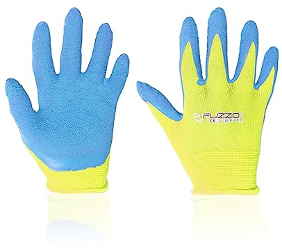 FUZZIO Guantes de trabajo para niños, guantes de látex, guantes de protección, guantes de jardinería, 2-3 y 4-6 años de edad (verde)