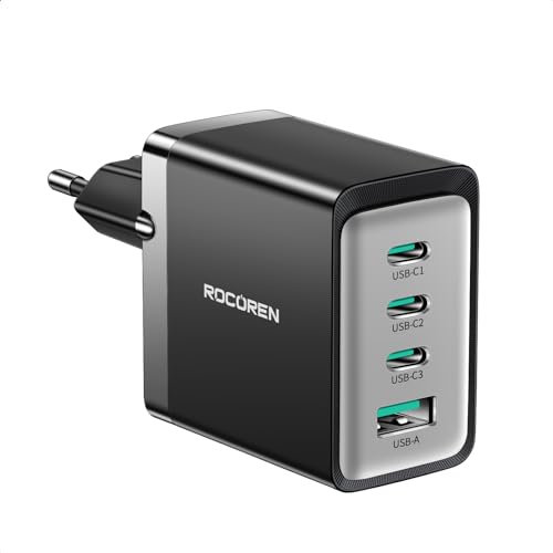 Rocoren GaN USB C Ladegerät 65W USB C Netzteil 4-Port Schnellladegerät PD Charger 67W kompatibel mit MacBook Pro/Air iPhone 16 15 Pro 15 Pro Max 14, iPad, Galaxy S25 / S24 Ultra / S24+ /S23