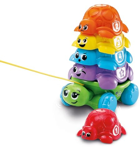 VTech-Baby Apilables de Colores Las Tortugas arcoíris, Juguete de Arrastre para apilar, Bebés +12 Meses, Encaja Apila Tira y Cuenta, Versión ESP