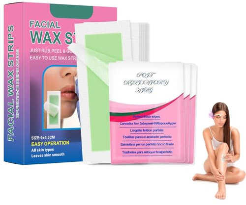 Wachsstreifen Haarentfernung,Haarentfernung für das Gesicht,Wachsstreifen Haarentfernung Set,Waxing Strips,Lippen & Augenbrauen Kaltwachs Enthaarung Streifen für Frauen Gesicht,Alle Hauttypen,30 pc