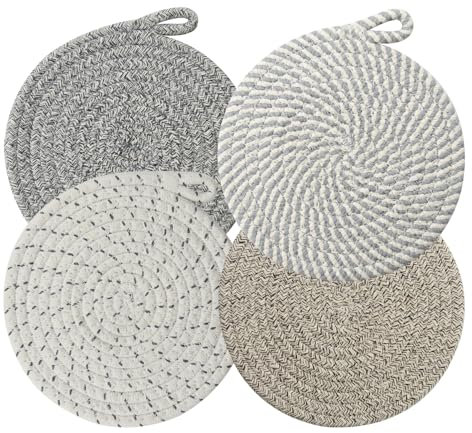 Kapokr 4 Stück Topfuntersetzer Hitzebeständig Untersetzer Topf aus Baumwolle Teller Untersetzer Rund 20cm Platzset Rund für Küche Schüssel Topf Pfannen Kanne und Teller (4 Farben)