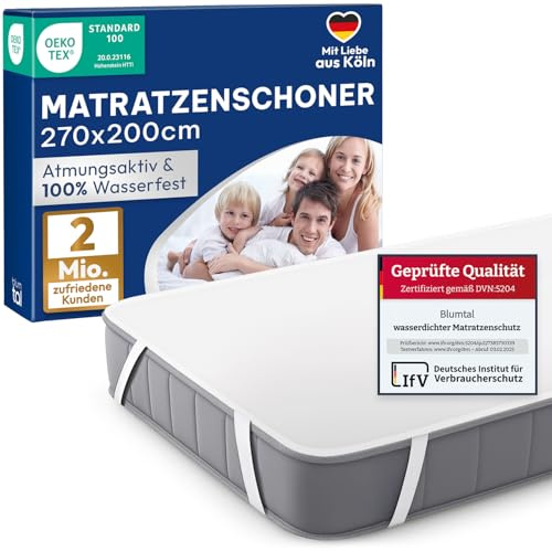 Blumtal Matratzenschoner 270x200cm - wasserdichte Matratzenauflage 270x200cm aus 80% Baumwolle - Oeko-TEX zert. Inkontinenzunterlage waschbar bis 95 °C - knisterfreier Bett Topper - Matratzenhülle