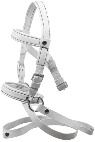 Hobby Horse Filet bridon éthologique Blanc pour Hobby Horse Taille A3 et A4. Réglable par Boucle. Cuir synthétique surpiqué de Coutures Noires