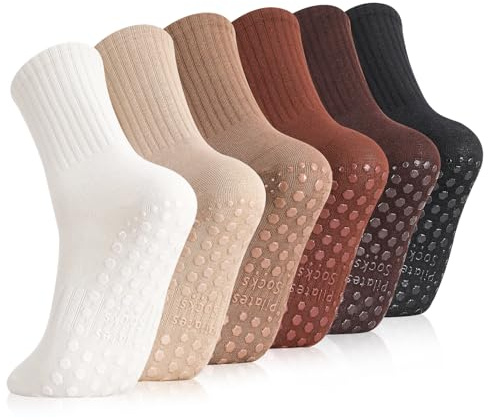 Zuimei 6 Pairs Yoga Grip Socks Women, Non Slip Pilates Ladies Grippy Sock for Yoga, Barre, Dance, Ballet, Fitness