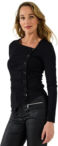 Joe Browns Women's Black Asymmetric Jersey Wrap Top, Regular, Black, UK 16