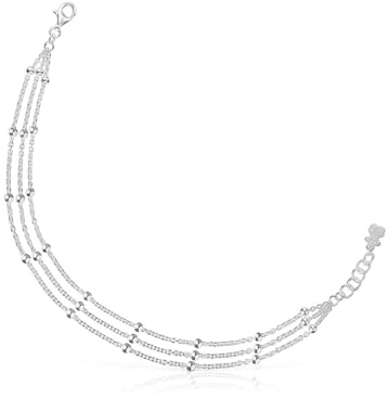 TOUS Pulsera Triple Cadena para Mujer de Plata de Primera Ley, Colección Basics