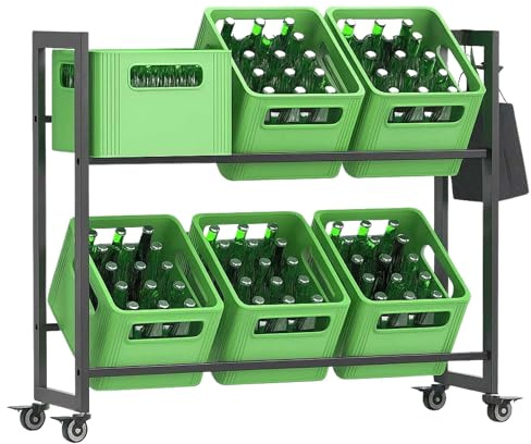 DanDiBo Drinks Crate Rack 6 Crates with Grid Hooks Wheels Metal Black 96652 Drinks Rack Box Shelf Drinks Shelf Container