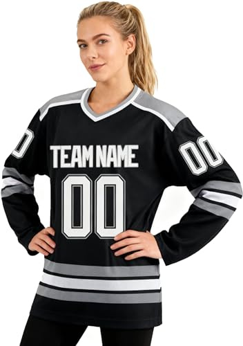 Individuelles Eishockey-Jersey – Personalisierbares Langarmshirt für Teams Familien Maßgefertigtes Eishockeytrikot mit Wunschnummer,Spielername Eltern-Kind-Shirt,Sport-Trikot für Training Wettkampf