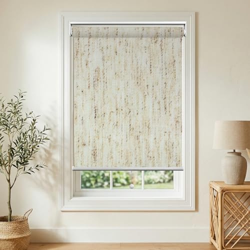 ODIJOO Roller Shades Blackout Blinds for Windows Rolled Up Shades with Spring System, UV Protection Window Shades Door Blinds for Home and Office, Beige 19