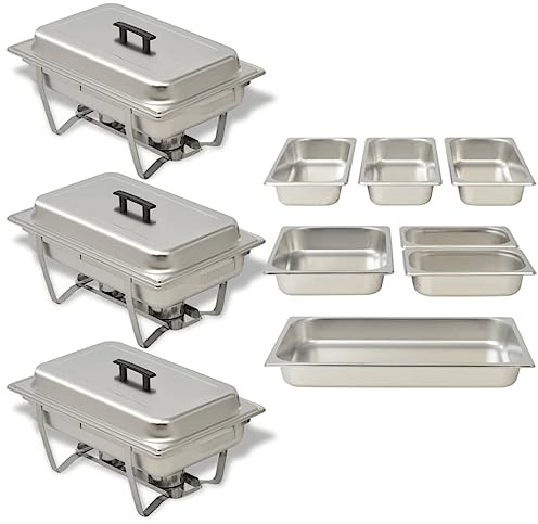 Runheo Chafing Dish - Set di 3 scaldavivande in acciaio inox con contenitori GN per catering, catering, feste, feste, per mantenere al caldo e servire i cibi