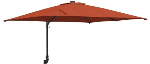 LKJephalotrop Sombrilla de jardín de arena de 248,5 x 247,5 cm, parasol de pared inclinable con manivela, sombrilla rectangular de acero y poliéster para jardín terraza, Vermellón, 248,5 x 247,5 x 160