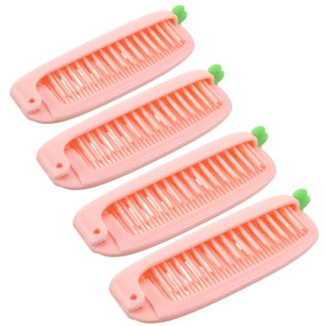 Peine Plegable de Dientes Finos para Niños, Forma Zanahoria Rosa | Juego de 4 Piezas, Plástico Ligero, Adecuado para Escuela y Fiestas, Diseño Compacto
