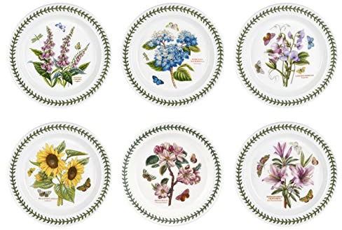 Portmeirion Botanic Garden Plate, Set of 6 - various motifs, Dia.25cm, White