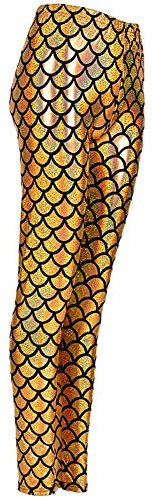 MHIM Fish Scale Mermaid Leggings Slim Fit Sports Yoga Gym Festival Gold