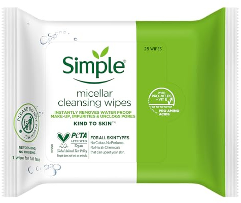Simple Kind to Skin Micellar Cleansing Wipes, Pack of 25