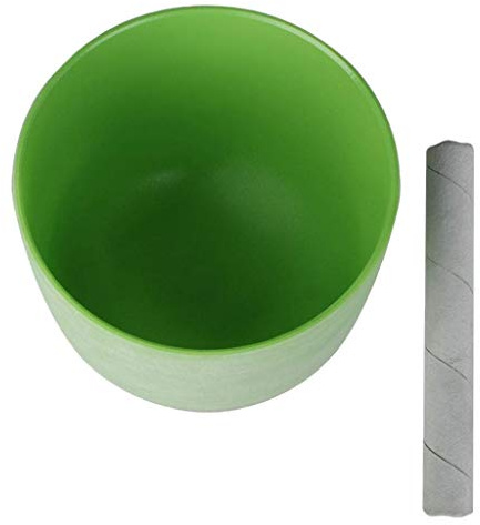 Tubayia 20 cm B Ton Kvarts Kristall Klangskål Singing Bowl med Mallet för Yogameditation Grön