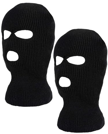 2 Pcs Kids 3-Hole Ski Mask Children Knitted Full Face Mask Winter Balaclava Face Cover for Kids Boys Girls(Black)