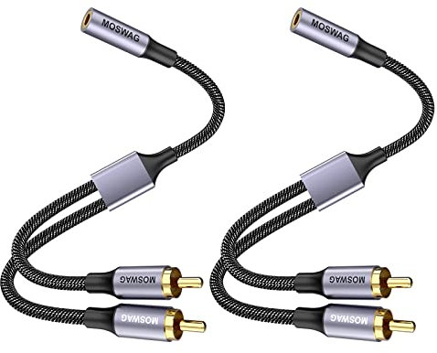 MOSWAG Cable de audio 3,5 mm a cinch Toma de 3,5 mm a adaptador de clavija cinch estéreo Enchufe AUX bidireccional Toma de auriculares Divisor en Y 2 Cable de conexión de conexión RCA macho